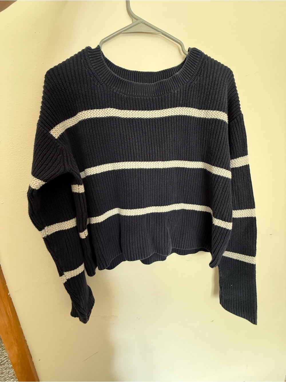 Banana Republic Navy & White Cropped Striped Knit Sweater